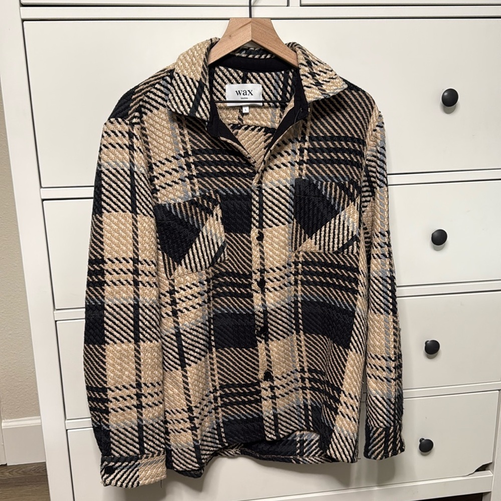 Wax London - Whiting Overshirt - Ecru/Navy - Men’s Large